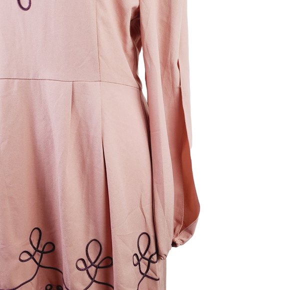 Umgee Pink Pleated A-Line Dress w/ Swirly Appliqué & Cold Shoulder Sleeve, Sz M - Picture 5 of 11